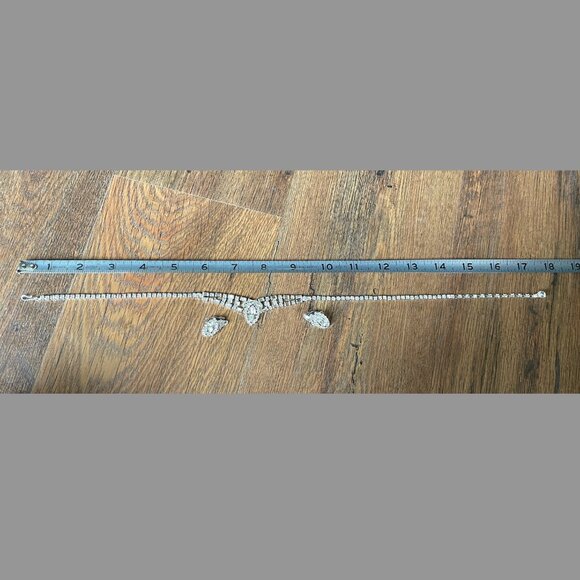 Vintage Signed Sherman Necklace Earring Set Clear Rhinestone Clip on Swarovski - Picture 10 of 11